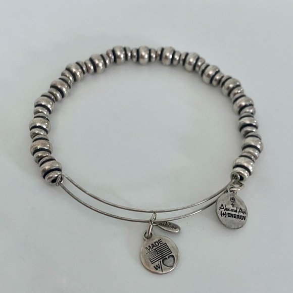 Alex and Ani Silver Beaded Charm Bangle - Picture 1 of 2